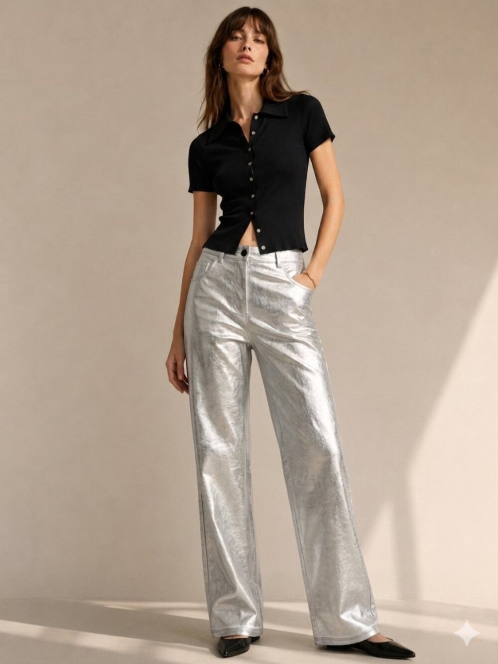 PIER ANTONIO GASPARI  Shiny Silver Foil Coated Denim Style Trousers Pants New Si